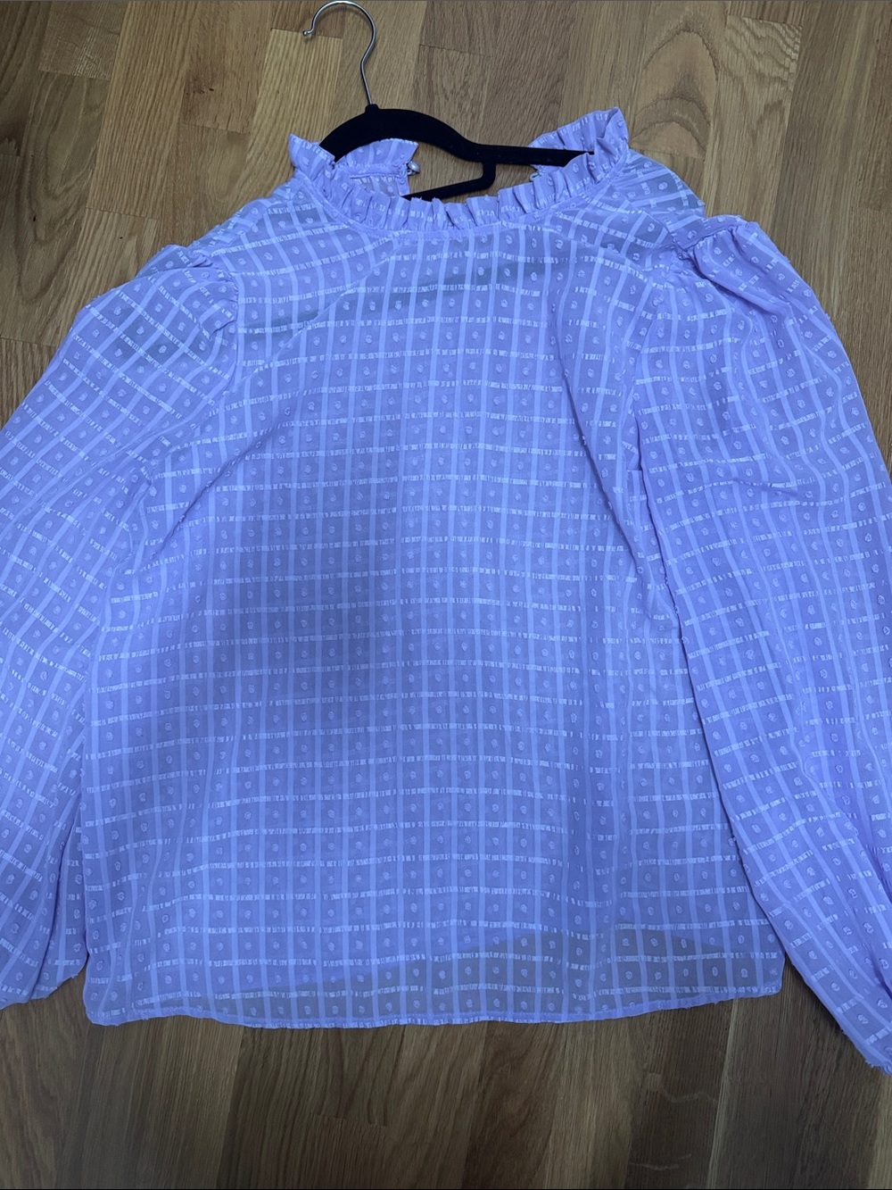 SHEIN Lavender Ruffle-Neck Puff Sleeve Blouse